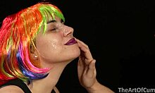 Homemade video of comic wig getting facialized