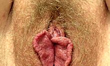 Amaterska MILF z dlakavo muco in klitorisom uživa v mokri vagini v nogavicah